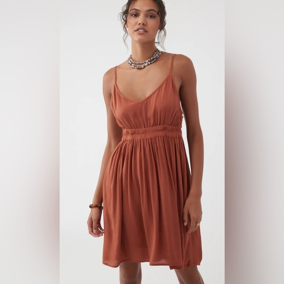 O'Neill Dresses & Skirts - Oneill Women's Kenzie Brown Woven Gauzy Tank Mini Dress Adjustable Straps Small